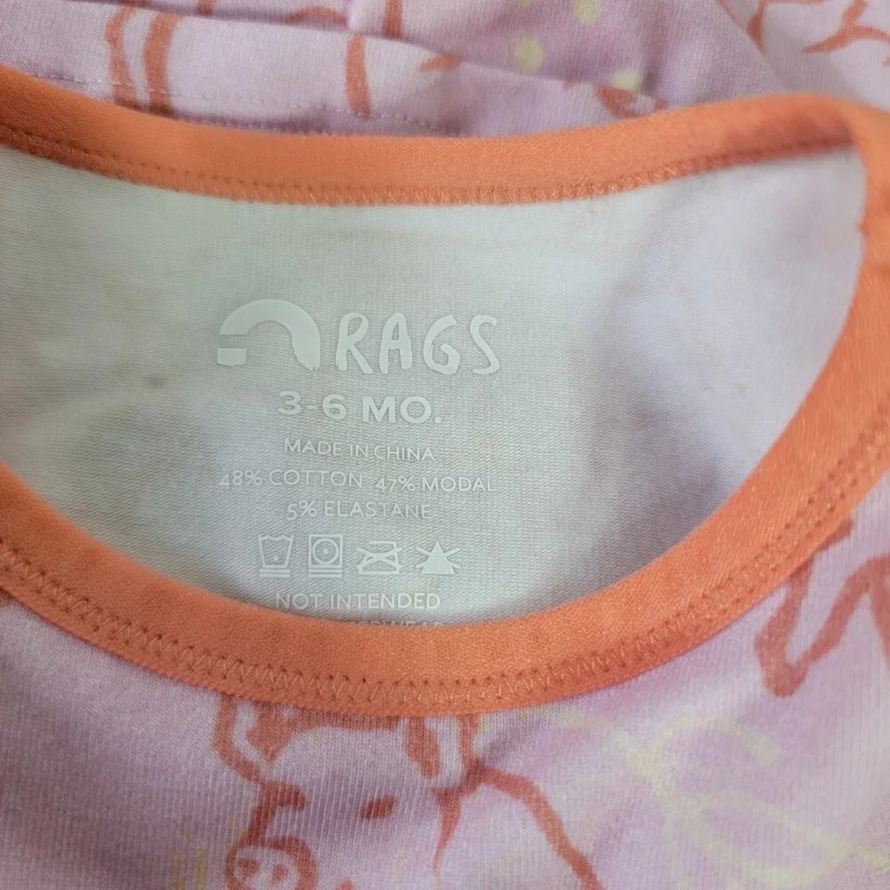 Rags Pigs‎ Peek A Booty Infant Romper 3-6m Cotton Modal Short Sleeve Pink